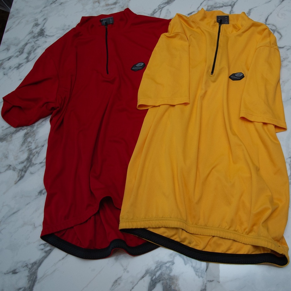 BRIKO Men's Sports Bike Short Sleeve Half Zip Shirts in Red & Yellow US-Large
